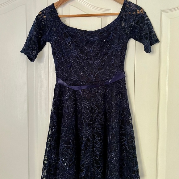 Below The Belt Blue Sequin Diana Lace Dress | Size S - Picture 2 of 6